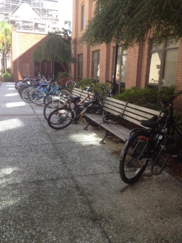 26 College of Charleston: Assessment of Campus Bike Parking Figure 6: Due to Limited Bike Parking in the Area, Bikes Are Being Locked to Trees and Benches As Seen Above Along the Side of Berry Hall.