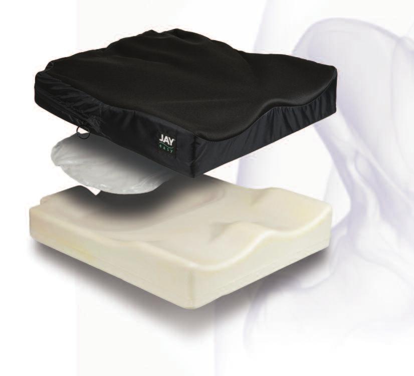 The JAY Easy is a skin protection and positioning cushion composed of a hi-resiliency foam base, built-in lateral and medial thigh supports that can accommodate a curved or flat seating surface, and