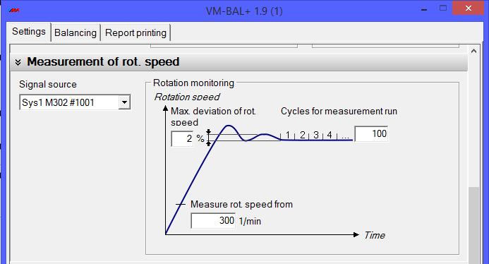 igure 11: Settings for rotation speed measurement Here you can enter the maximum allowable deviation of rotation speed in percent. You can also set a minimum rotation speed for monitoring.