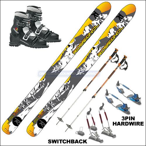 14 Typical telemark setup Beefy plastic boots, look for a toe bellows and cable groove in the heel. Careful, too much built- in forward lean will burn your legs on the climb!
