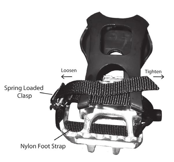 Pedal Function Adjusting The Pedal Straps Place your feet in between the aluminum surface of the pedal and the nylon foot strap that wraps around it.