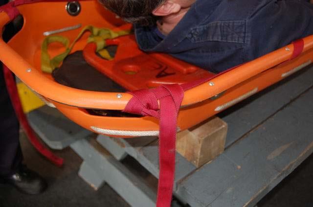 Start by taking a twist in the webbing and place over the victim s feet, immediately cross over