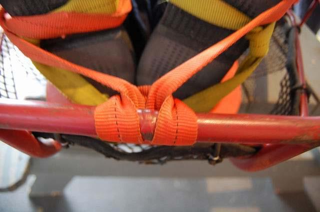8. HORIZONTAL CARRY, LASH VICTIM TO METAL STOKES - PROCEDURE Begin by finding the middle of the webbing.