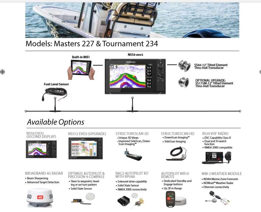 Electrical & Plumbing Systems Simrad 9 Package (cont d) The Sportsman Master 227 includes a 9 Simrad unit as a standard feature.
