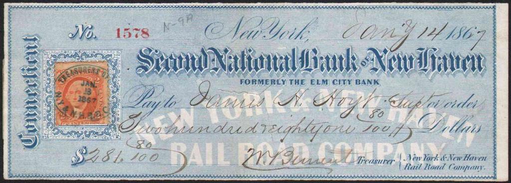 New York & New Haven 1867 check, New York and New Haven Rail Road Co.
