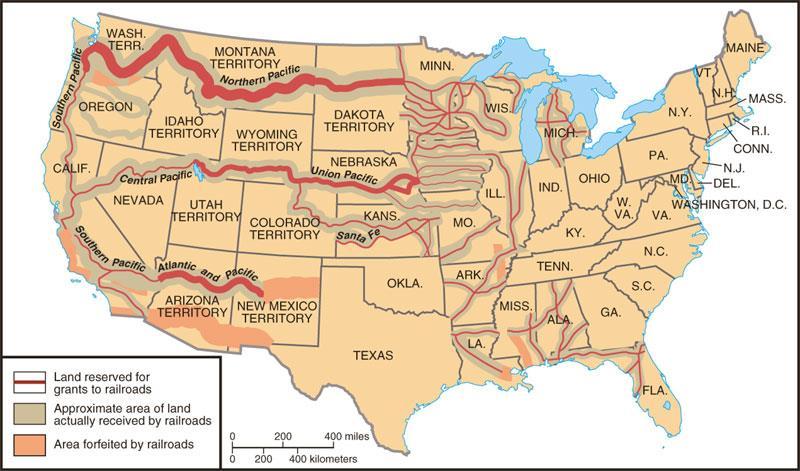Federal Land Grants to Railroads by 1871 The national gov t doled $65