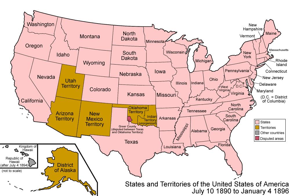 The United States by 1890 Washington Montana North Idaho Dakota Established new