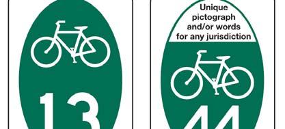 New Bicycle Route sign that provides a place for a pictograph