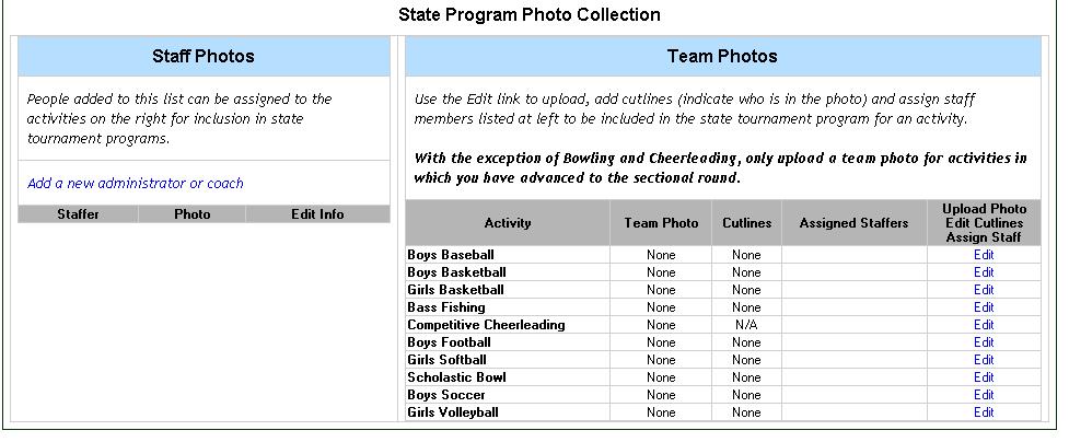 (If your sport/activity does not include administrators or coaches in the program, you can skip this step and start uploading your team photo.