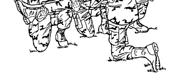 (3) The bearer near the casualty's head (bearer 3) passes one hand under the casualty's near shoulder and slips the other arm under the casualty's neck and moves his hand so it is under the