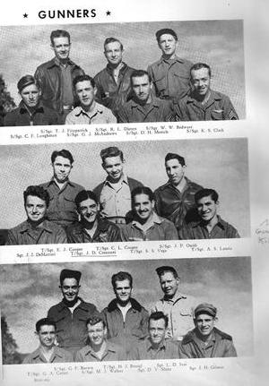 Figure 15: T/Sgt. J.D. Crescenzi (Center, Bottom Row, 2nd from Lft). Figure 16: Sgt. J. C. Frisch (2nd R Down, 2nd from right). Matchette died in 1997.