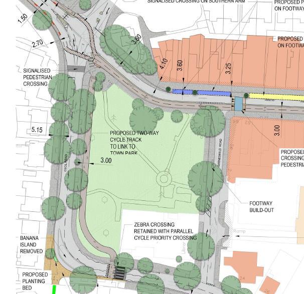 Section 1: Church Street (from junction with Windmill Hill to Sarnesfield Road) Option 1 In the Option 1 plans, on Church Street the council proposes removing the staggered pedestrian crossing that