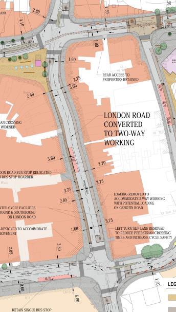 Section 3: London Road Under the Option 6a plans London Road also becomes two way for traffic as well as having two way cycle lanes.