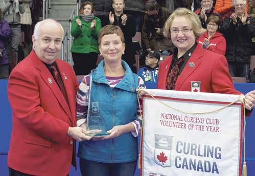 Caughie served as the Brier mascot for 37 years. Curling Canada s Ron Hutton, right, presents Canadian Hall of Fame inductee Brian Cassidy with a member s pin and commemorative crystal tower.