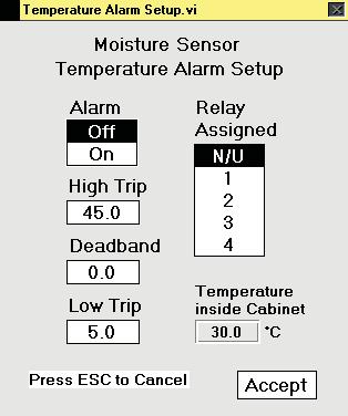7.4.7.5 Temperature Range Alarm Setup Figure 51: Temperature Alarm Setup The system is constantly monitoring the ambient temperature in the analyzer cabinet.
