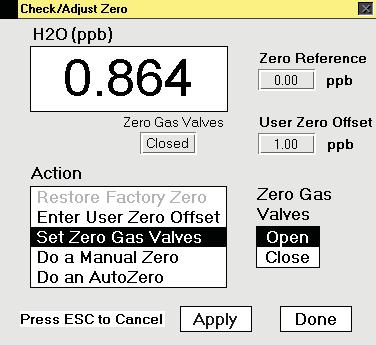 The User Zero Offset function enables the user to add a given moisture ppb value to the displayed concentration.