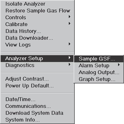 7.4.8.1 Sample GSF Figure 50: Sample GSF Menu The GSF setup (Gas Scale Factor) is critical for obtaining quantitatively correct results.