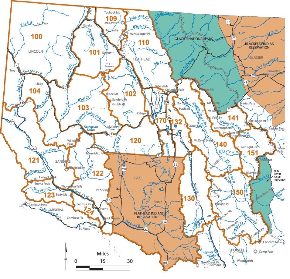 Deer & Elk District Maps Reference map shows deer/elk hunting districts orientation within the State of Montana Map only intended as a guide - please refer to the legal