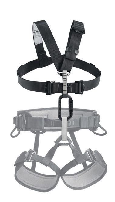 Textile sternal attachment point does not interfere when not in use Ventral straps and shoulder straps equipped with DoubleBack buckles to quickly adapt the chest harness to all body types Chest