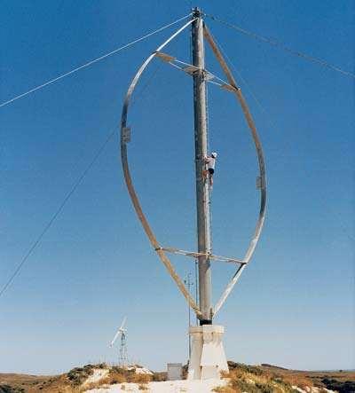 There two types of wind turbine: Horizontal axis (more common) Vertical axis http://www.