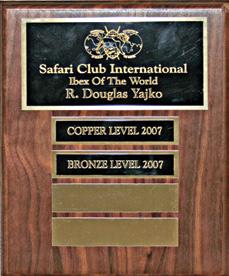 There is an engraved brass plate displaying the SCI logo and award name (example: Ibex of the World) with your name proudly engraved below the program
