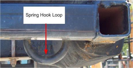 The single bottom Spring Hook of the stabilizer cables is either attached to the eye bolt located