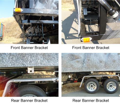 The rear banner brackets mount on the cross member of the tower frame located mid-point of the
