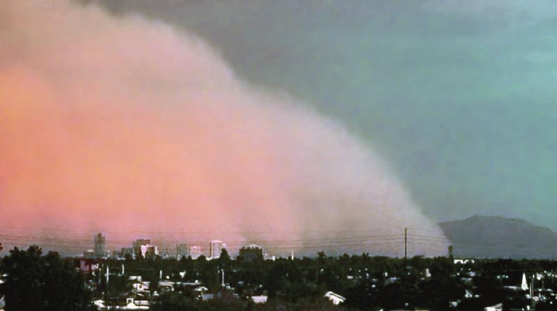 192 Chapter 7 Atmospheric Circulations FIGURE 7.20 An haboob approaching Phoenix, Arizona. The dust cloud is rising to a height of about 450 m (1475 ft) above the valley floor.