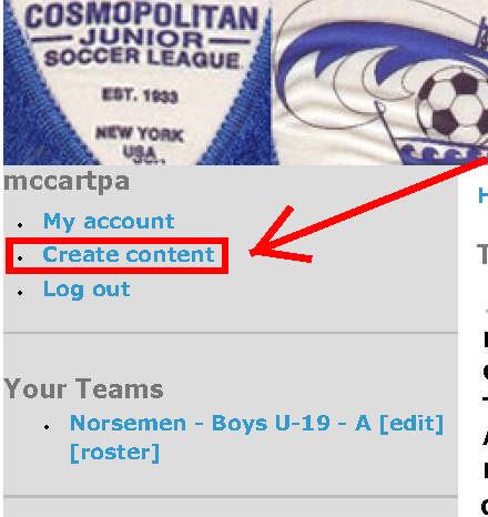 TEAMS. 1. Click On Create Content - to add a team or coach.