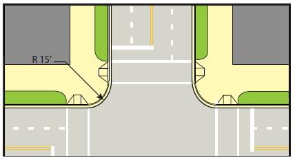 pedestrians and motorists (See Figure 26); Narrowed roadway, which has a potential traffic calming effect;