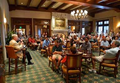 Inside the club, Nicklaus shares his wealth of knowledge with the a group of amateur golfers from the Florida State Golf Association.