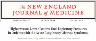 Crit Care Med 25;33:1-6 Prospective, randomized, controlled trial Higher vs lower level in ARDS patients managed with a lower tidal volume strategy Similar outcome measures ARDSNET NEJM 24;351:327-36