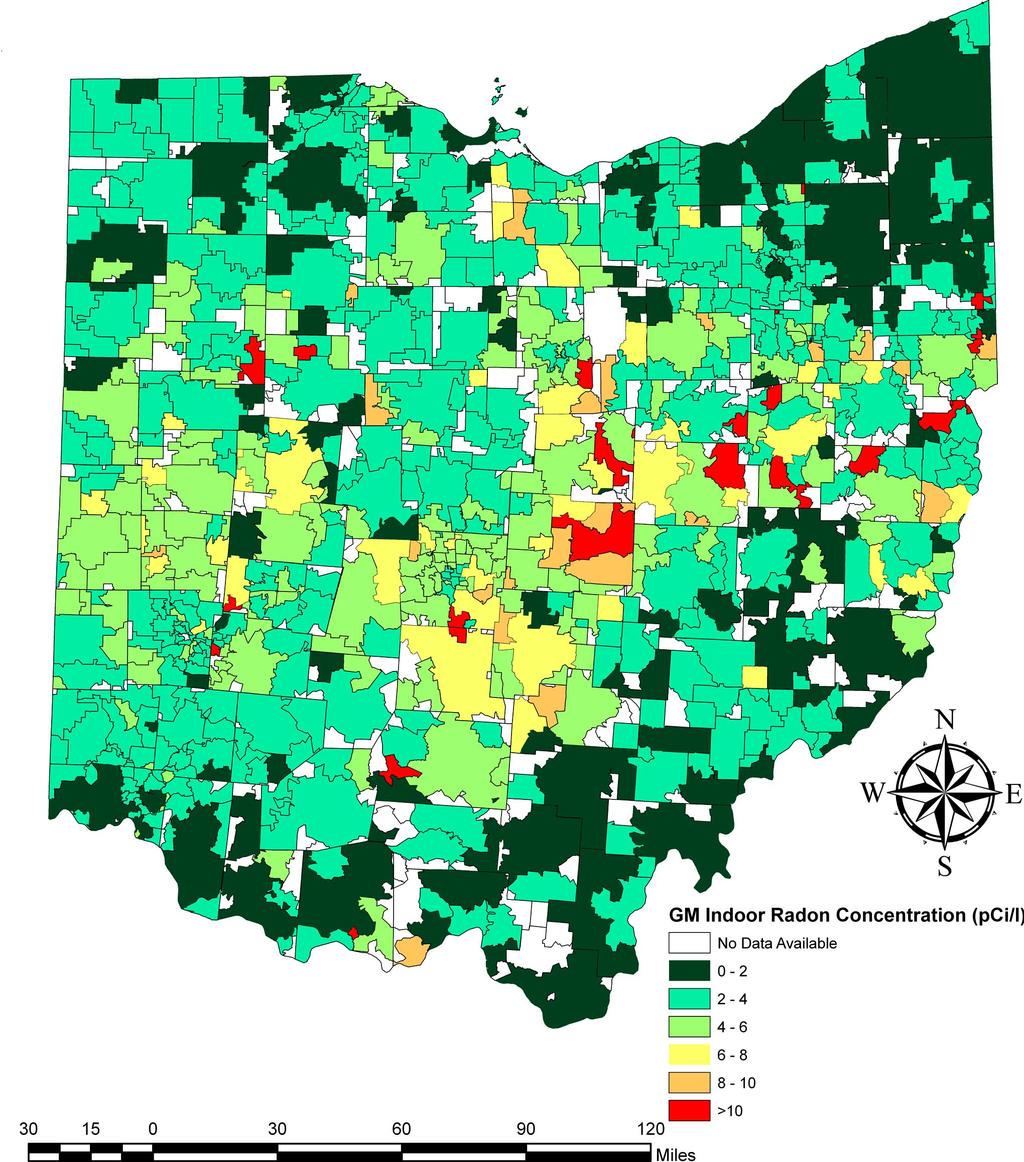 Geometric mean indoor radon gas concentration in Ohio
