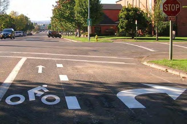 When an angled crossing is the only option for the bikeway or roadway, the shoulder or bikeway should be widened so that bicyclists can cross at a right angle.