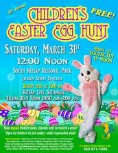 Community Easter Egg Hunt & Train Rides (SKRP)Saturday, March 31st South Kitsap Regional Park, Jackson Ave SE, Port Orchard Hunt takes place off of Jackson Ave. Entrance is at 3101 SE Marbeth LN.