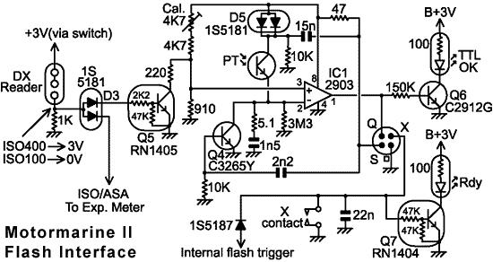 S: Integration of light falling on the film is initiated when the flash unit places +3 V to +4 V on the S (start integration) terminal.