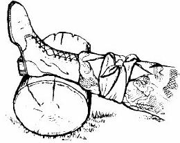 An injured leg can be raised by placing the foot and ankle on a stable object, such as a pack, log, or rock (figure 5-9).