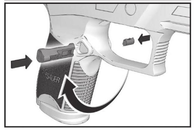 The grip module may be replaced by the shooter, providing a range of ergonomically correct grip configurations. W WARNING UNLOADING 9.2 Magazine Catch Removal and Reversal 1.