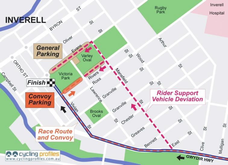 HANDLER INFORMATION - EVENT FINISH: INVERELL PARKING 2018 The 2018 David Reid Homes Grafton to Inverell finish line and festivities area is in Victoria Park, Vivian St.