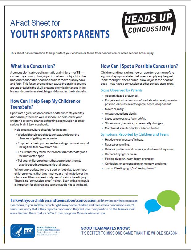 PARENT FACT SHEET Under the provisions of Assembly Bill 2007 youth sports organizations shall provide a concussion and head injury information sheet to each athlete on a yearly basis.