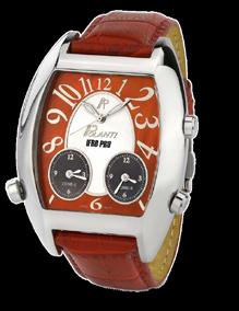 The rounded rectangular stainless steel case and luxury Italian leather strap make