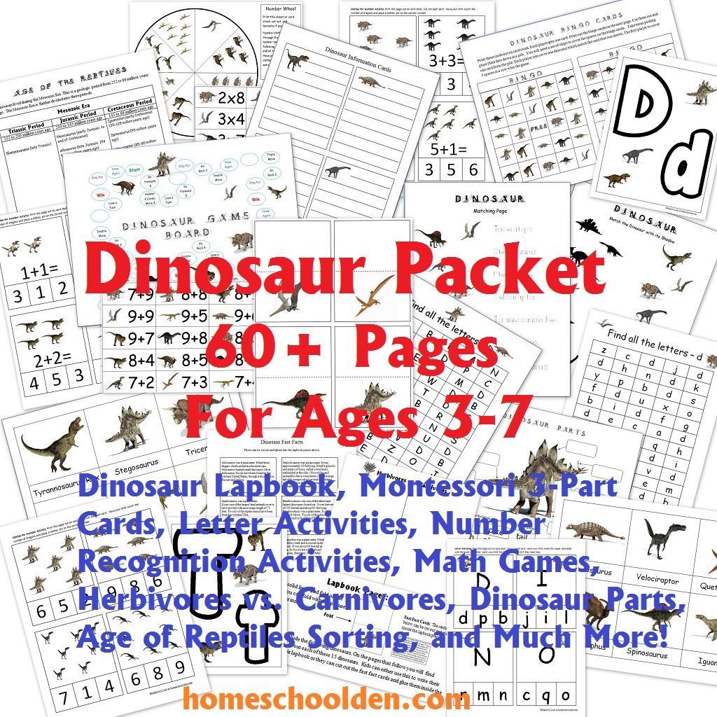 Dinosaur Packet 60+ Page Packet For ages 3-7