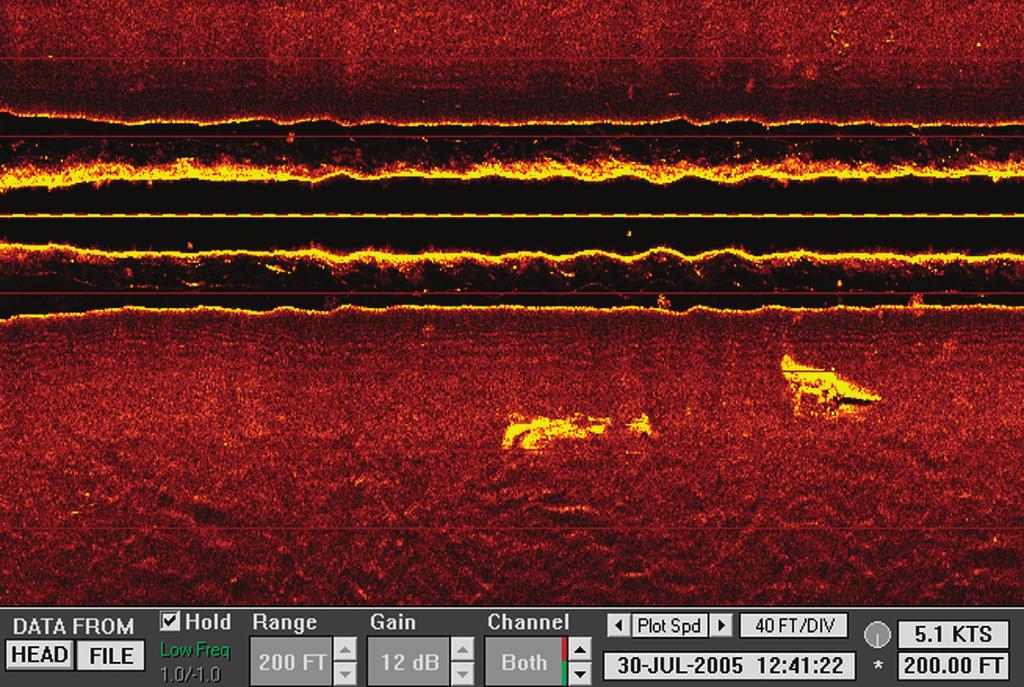 FIGURE 2. Sidescan sonar image of the Cortland wreck site. (Image by author, 2005.) west of Cleveland, near Avon Point in 70 ft. (21 m) of water.