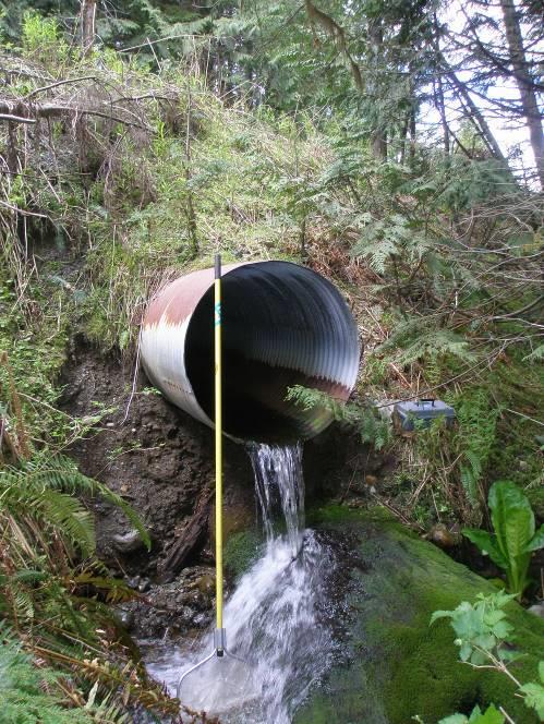 The pre-project road crossing structure was a 1-meter (36 ) diameter corrugated metal culvert that had a 1-meter outfall drop onto a log.
