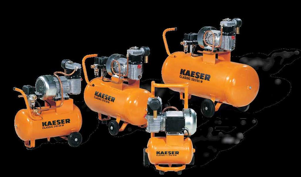 CLASSIC CLASSIC mini 210/10 W to CLASSIC 40/90 D Workshop compressors Before delivery, each compressor is subject to rigorous testing and inspection in accordance with KAESER s strict Quality