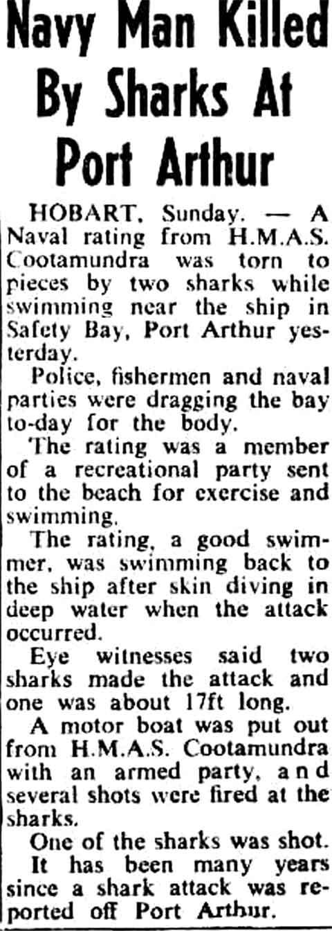 NARRATIVE: The sailors were taken ashore for rest and relaxation. Brian Derry decided to swim out to the anchored corvette. Mr. A.L.
