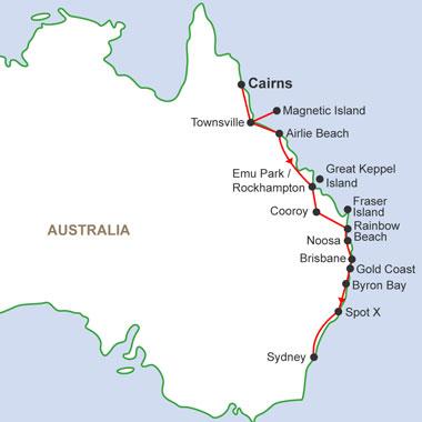 Trip Details The Big Aussie Adventure includes: Cairns Adventure East Coast Travel Pass Learn to Surf experience Absolute Oz jobs package You can complete this epic East Coast route in as little as 3