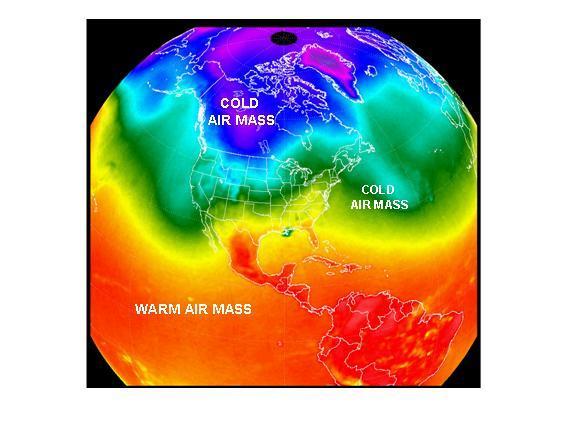 Formation of Air Masses Air Mass a large body of air throughout which temperature and moisture content are similar. 1.