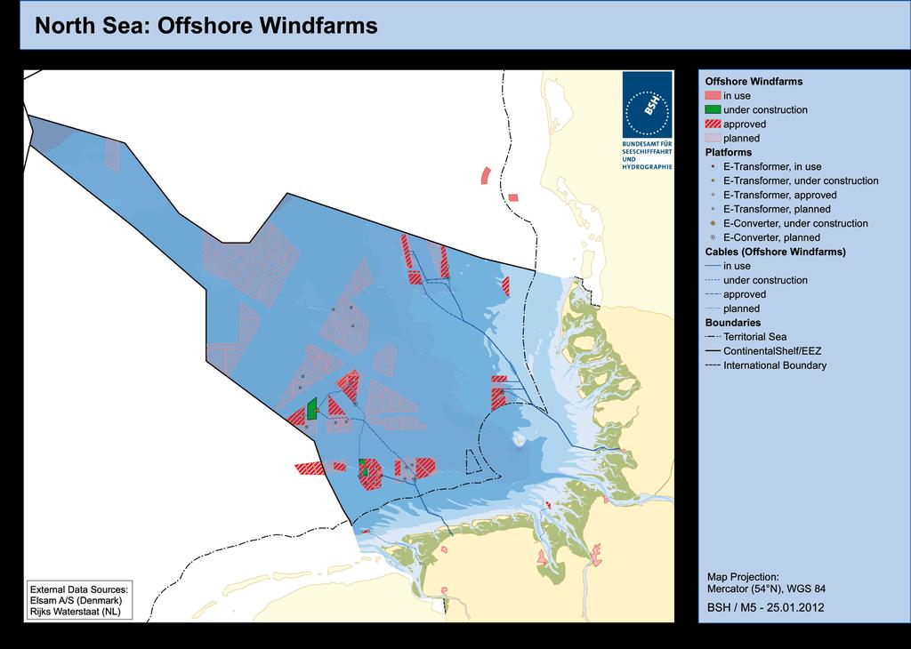 Fig. 1: Planned offshore wind farms in the North Sea (Source: Federal Maritime and Hydrographic Agency) Energy yield calculations and wind farm modelling Once the wind conditions at the wind farm