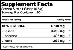 Don t waste your time with BCAAs 1,000 or 2,000 mg/serving 100% Pure BCAA 6500 provide PURE BCAAs without artificial colors or sweeteners.